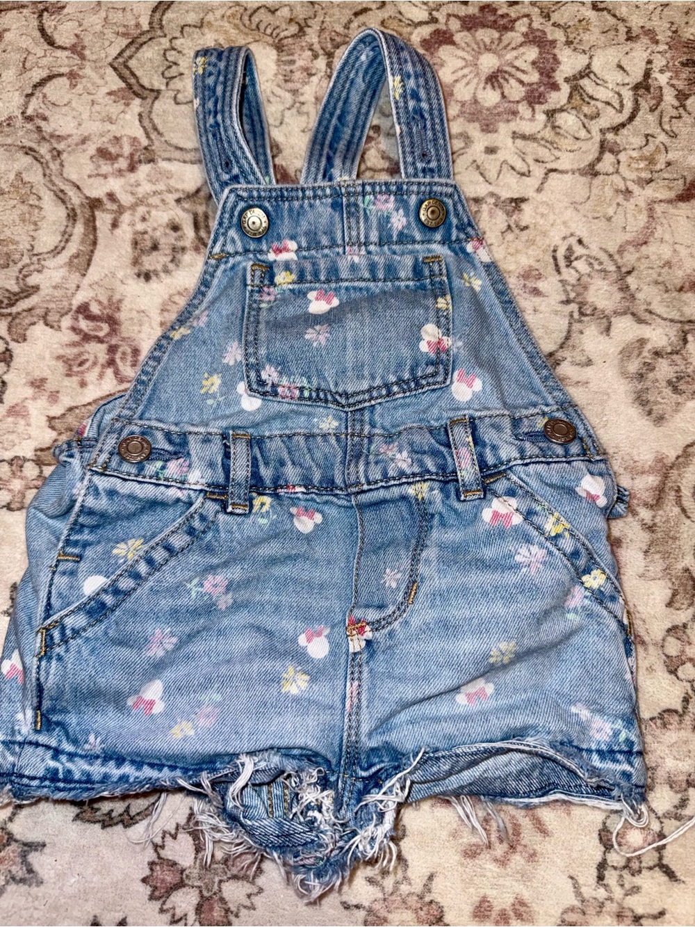 Disney Light Blue Denim Floral Toddler Overall Shorts